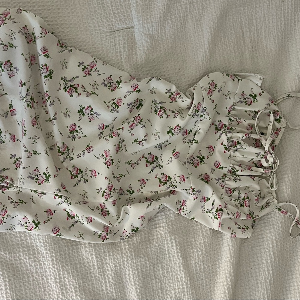 Floral White Dress with Pink Flowers